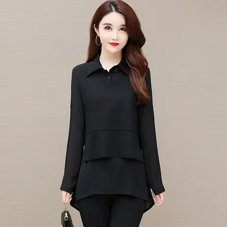 秋款雪纺衫女长袖洋气2023年新款气质小衫中长款上衣大码胖mm遮肚商品大图