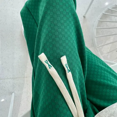 墨绿色阔腿裤女高腰垂感拖地裤秋冬季宽松棋盘格子显瘦休闲直筒裤商品大图