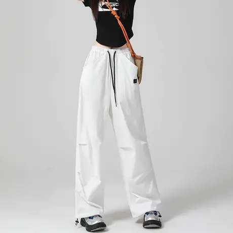 白色工装阔腿裤女春秋新款高腰宽松显瘦束脚两穿休闲速干高街裤子商品大图