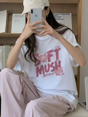 欧货仿棉白色短袖正肩t恤女装夏季2023新款高街美式复古潮牌上衣图片