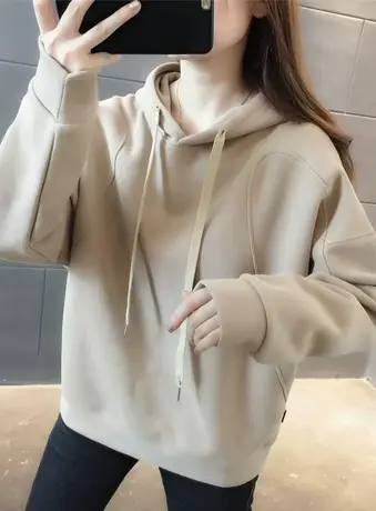 卫衣女秋冬季韩版宽松设计感小众小个子加绒加厚百搭学生纯色外套商品大图