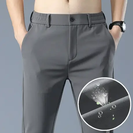 春夏季薄款冰丝滑松紧腰西裤子男士休闲长裤修身小脚商务西装正装商品大图