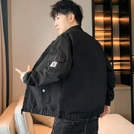 春天男士多口袋美式冲锋夹克春秋款男生宽松机车外套春装V领上衣商品大图
