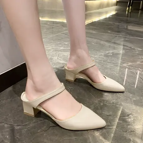 包头半拖鞋女外穿ins潮凉鞋2023年春夏新款粗跟时尚网红高跟凉拖商品大图