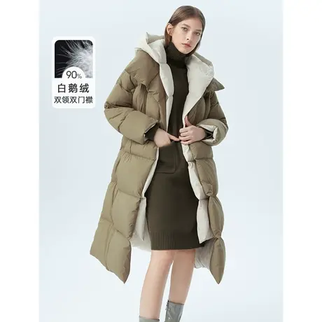朗姿高端白鹅绒中长款高级感设计感保暖外套女冬新款假两件羽绒服图片