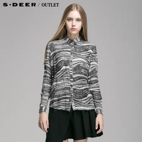 sdeer圣迪奥2015春季新品女抓皱文艺抽象印染衬衫4380530图片