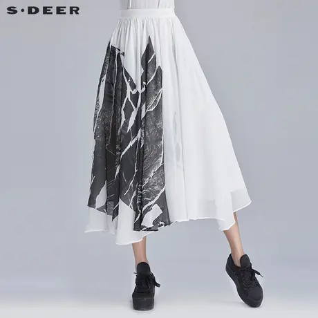 sdeer圣迪奥女装夏装文艺水墨印染雪纺大摆裙半身裙长裙S16281182图片