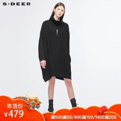 sdeer圣迪奥女简约个性剪裁设计嵌线装饰时尚高领针织衫S18483536🍤图片