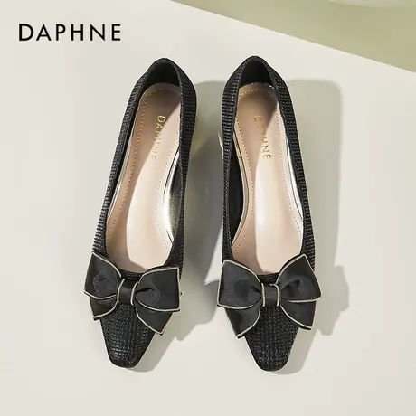 达芙妮蝴蝶结单鞋女鞋夏季2022年夏款新款黑色浅口低跟尖头平底鞋商品大图
