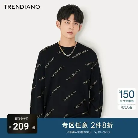 TRENDIANO潮牌官方冬季时尚简约金色logo提花针织衫百搭毛衣男士商品大图