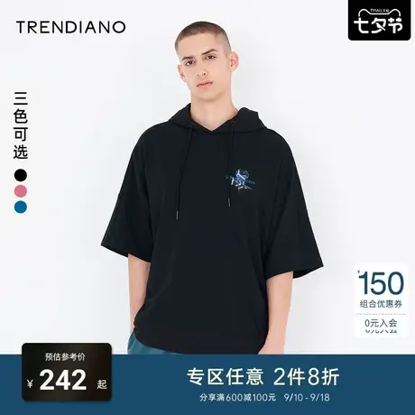 TRENDIANO潮牌官方秋冬男装上衣连帽印花短袖T恤潮流套头卫衣男商品大图