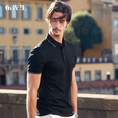 MrBu布先生银丝织边翻领Polo衫夏季鱼骨纹提花凉感男款t恤AH10205商品大图