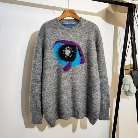 中长款毛衣女宽松圆领套头秋冬新款御姐风轻奢重工针织衫上衣外穿商品大图