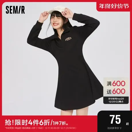 森马连衣裙女摇粒绒刺绣裙子复古风2023上衣新款立领女装休闲百搭图片