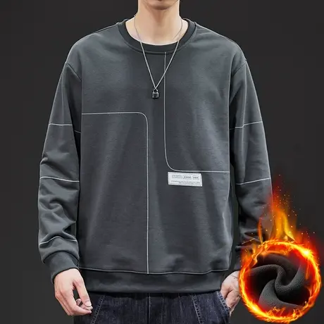 男装2024新款加绒加厚打底衫秋冬款美式卫衣冬季无帽重磅圆领上衣商品大图