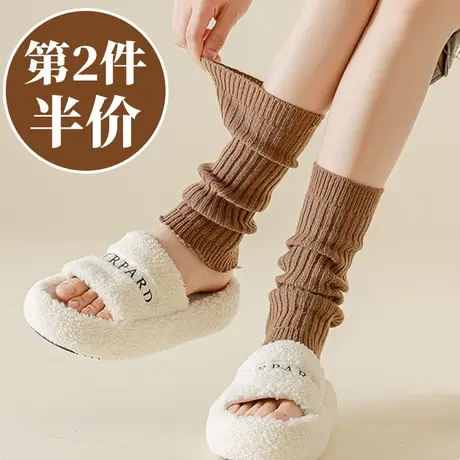 咖啡色袜套女秋冬款加厚堆堆护腿脚套脚踝针织保暖长筒学院风中筒商品大图