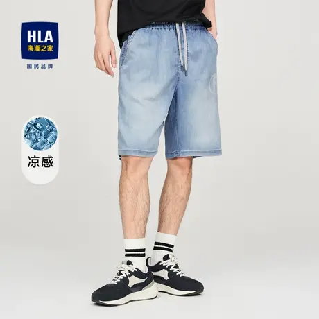 HLA/海澜之家2023热卖冰裤科技牛仔中裤松紧腰微弹宽松短裤男商品大图