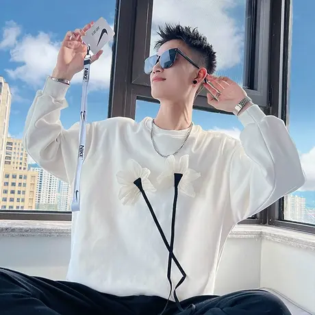 潮牌个性卫衣网红立体印花设计感休闲外套上衣春秋季长袖T恤男装商品大图