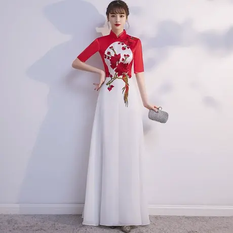 大合唱团演出服女长裙红色长款独唱表演比赛服装指挥主持人晚礼服商品大图