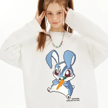 Nuthink美式潮流可爱风兔子圆领卫衣男冬季加绒加厚潮牌ins大码商品大图