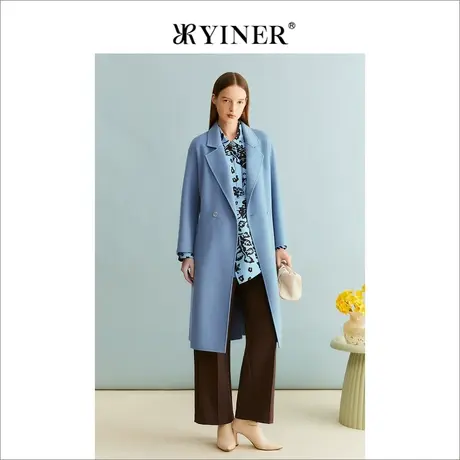 [裸感羊绒]YINER音儿女装2023冬季新款外套绵羊毛双面呢大衣图片
