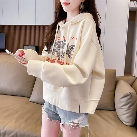 设计感小众连帽卫衣女春秋季韩版宽松大码薄款小个子短款上衣外套图片