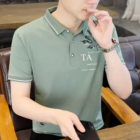 翻领polo衫男装夏季新款潮流短袖t恤男士潮牌修身百搭休闲上衣ins商品大图