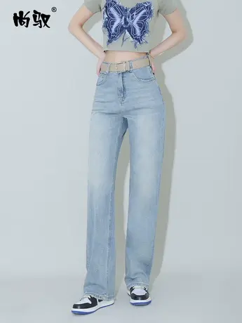 高腰牛仔蓝色直筒裤弹力2024年春季新款拖地裤韩版休闲百搭女裤子图片