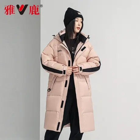 雅鹿长款羽绒服女2024冬季新款时尚宽松过膝加厚保暖连帽鸭绒外套图片