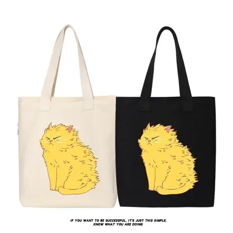 秀洛吹风的橘猫休闲帆布包袋单肩斜挎手提包托特包女大容量背包商品大图