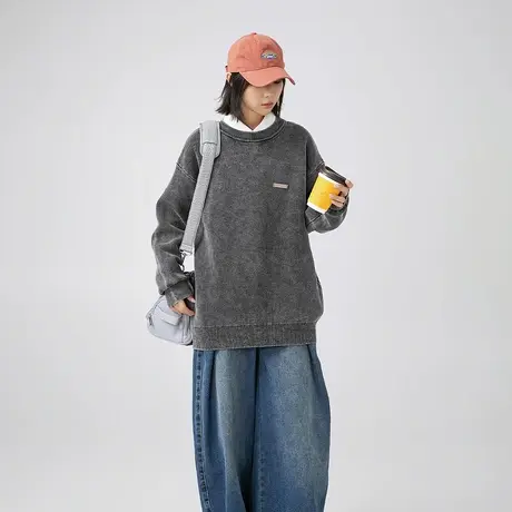 复古慵懒风毛衣女秋冬2023年新款潮牌做旧宽松oversize针织衫上衣商品大图