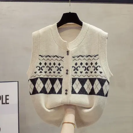 圆领针织开衫马甲背心女2023秋装新款宽松外穿马夹外搭毛衣坎肩潮商品大图