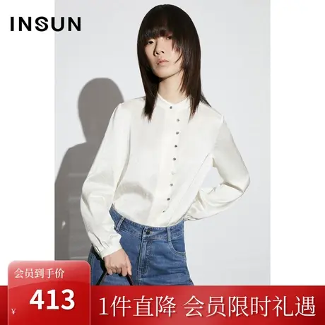 [新都会]恩裳COVER2023春款新款醋酸提花上衣纯手工扣袢缎面衬衫图片