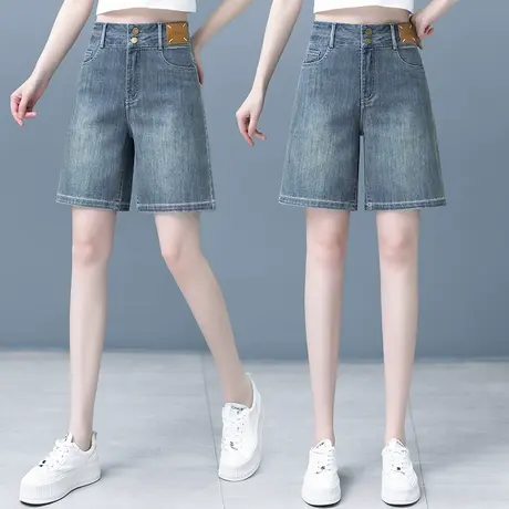 复古牛仔五分裤女夏季2023新款高腰显瘦薄款直筒a字外穿阔腿热裤商品大图