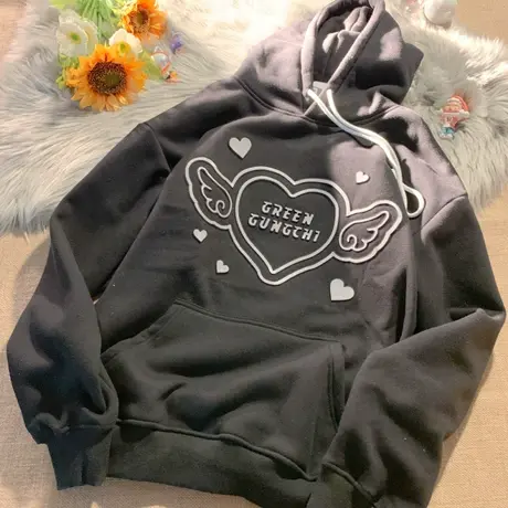 连帽卫衣女2021宽松韩版ins上衣设计感小众春秋薄款bf慵懒风外套商品大图