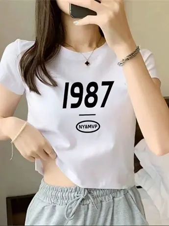 欧货纯棉白色t恤女短袖ins潮夏季新款洋气露锁骨宽松短款上衣体恤商品大图