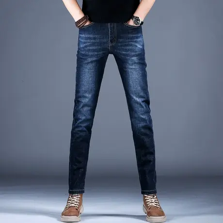 2023男士新款百搭牛仔裤男夏季深蓝色修身时尚小脚裤百搭潮牌休闲商品大图