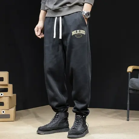 裤脚抽绳运动裤子男士宽松哈伦男裤潮牌大码秋冬休闲裤男直筒卫裤商品大图