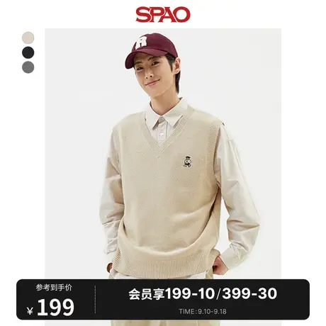 SPAO韩国同款2023秋冬新品 男学院风V领背心针织衫毛衣SPKVD49C01图片
