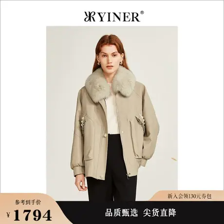 YINER音儿线上专选女装2023冬季狐狸毛领兔毛内胆钉珠派克服图片