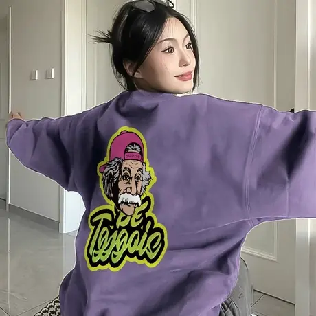 春秋款大码美式正肩卫衣女紫色圆领oversize洋气上衣胖mm2-300斤商品大图
