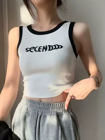 纯欲辣妹撞色针织吊带背心女夏季甜辣风圆领修身短款内搭外穿上衣商品大图