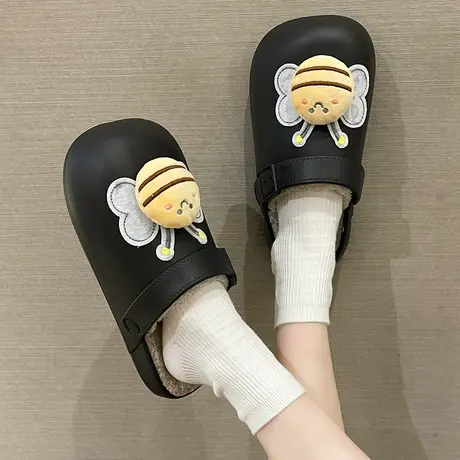 防水棉拖鞋女冬季外穿可爱蜜蜂室内居家保暖加绒厚底两穿包头拖鞋商品大图