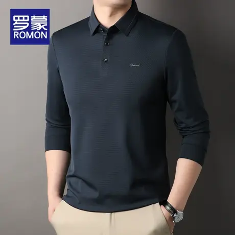 罗蒙polo衫男士2024春秋季新款高级感翻领无痕抗皱长袖T恤爸爸装图片