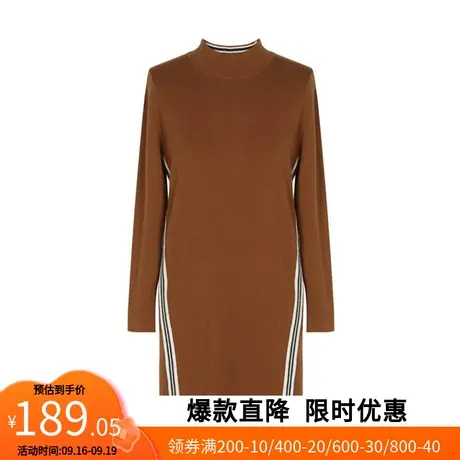 【艾格】条纹优雅女人味宽松针织连衣裙2023春季新款女半高领撞色图片