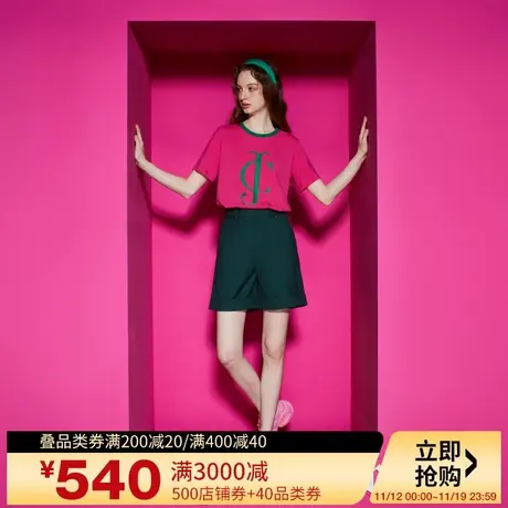 Juicy Couture橘滋23新款法式复古圆牌纯色翻边女休闲短裤商品大图