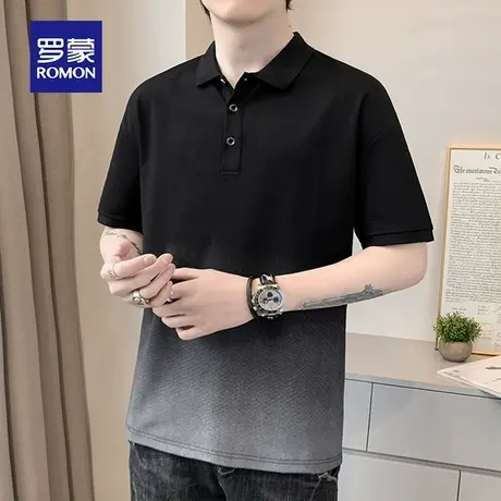 罗蒙男士冰丝短袖Polo衫夏季薄款渐变色商务休闲带翻领T恤上衣服图片