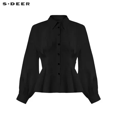 【直播间专属】sdeer圣迪奥简约翻领压褶肌理落肩袖衬衫S233Z0512图片
