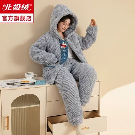 夹棉睡衣女冬季三层加厚珊瑚绒法兰绒冬款可爱卡通长袖家居服套装商品大图
