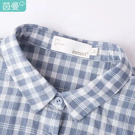 茵曼设计感衬衫女春秋装2023新款棉麻格子高级感复古上衣长袖衬衣图片